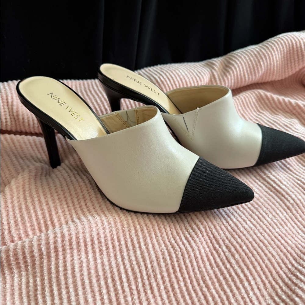 Nine West Two-Tone Black and White Mules